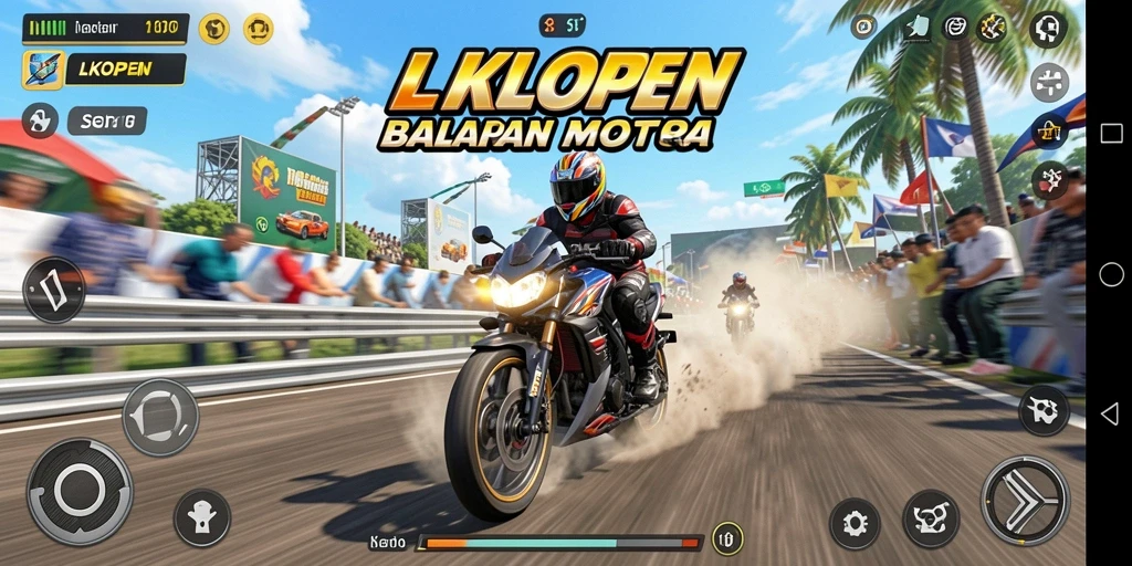 Gameplay seru balapan motor di LKOPEN dengan trek yang beragam.