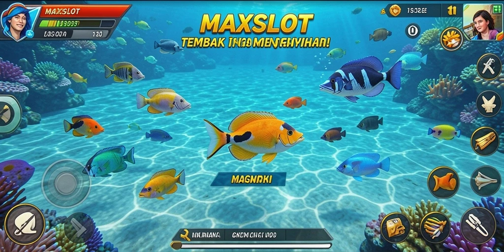 Tampilan gameplay seru dalam MAXSLOT menembak berbagai jenis ikan.