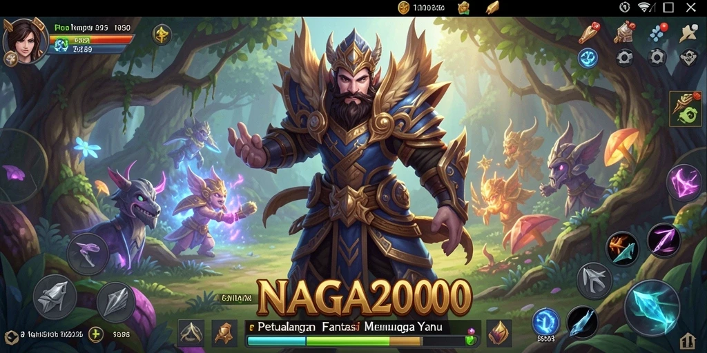 Screenshot gameplay NAGA2000 yang menunjukkan aksi pertarungan seru di dunia fantasi.